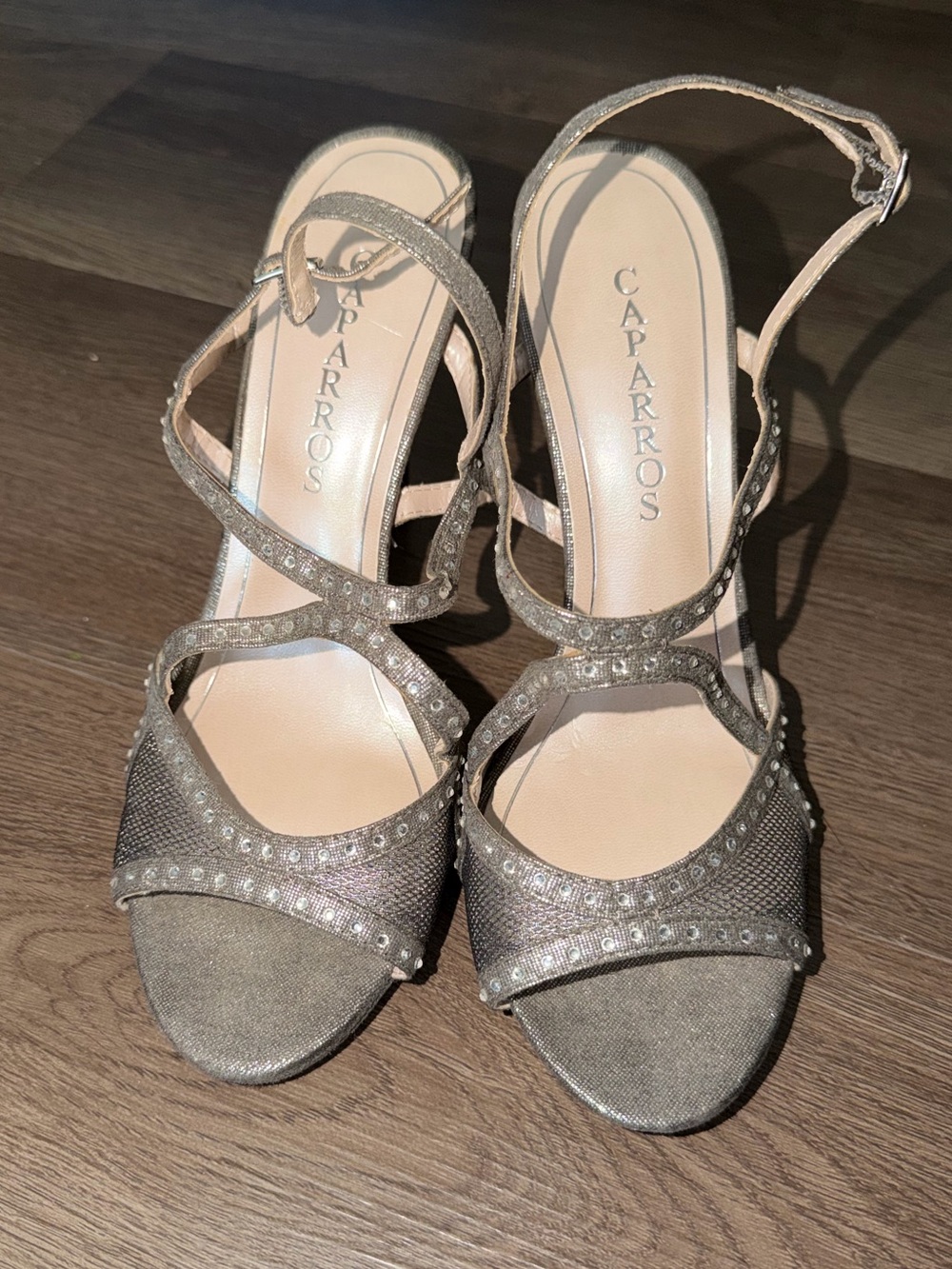 Caparros Silver Rhinestone Strappy Heels